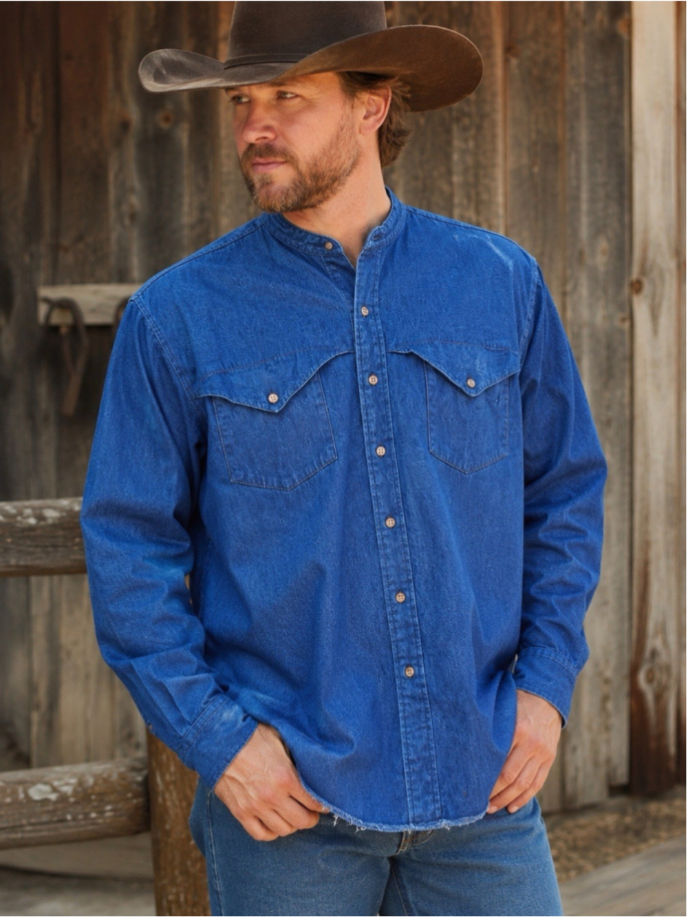 Vtg Panhandle Slim Denim Shirt Mens Sz XL Western Cut Cotton Made In USA Band
